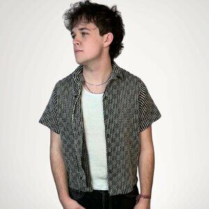 Urban Man Textured Knit Polo Shirt Small Black White Minimalist